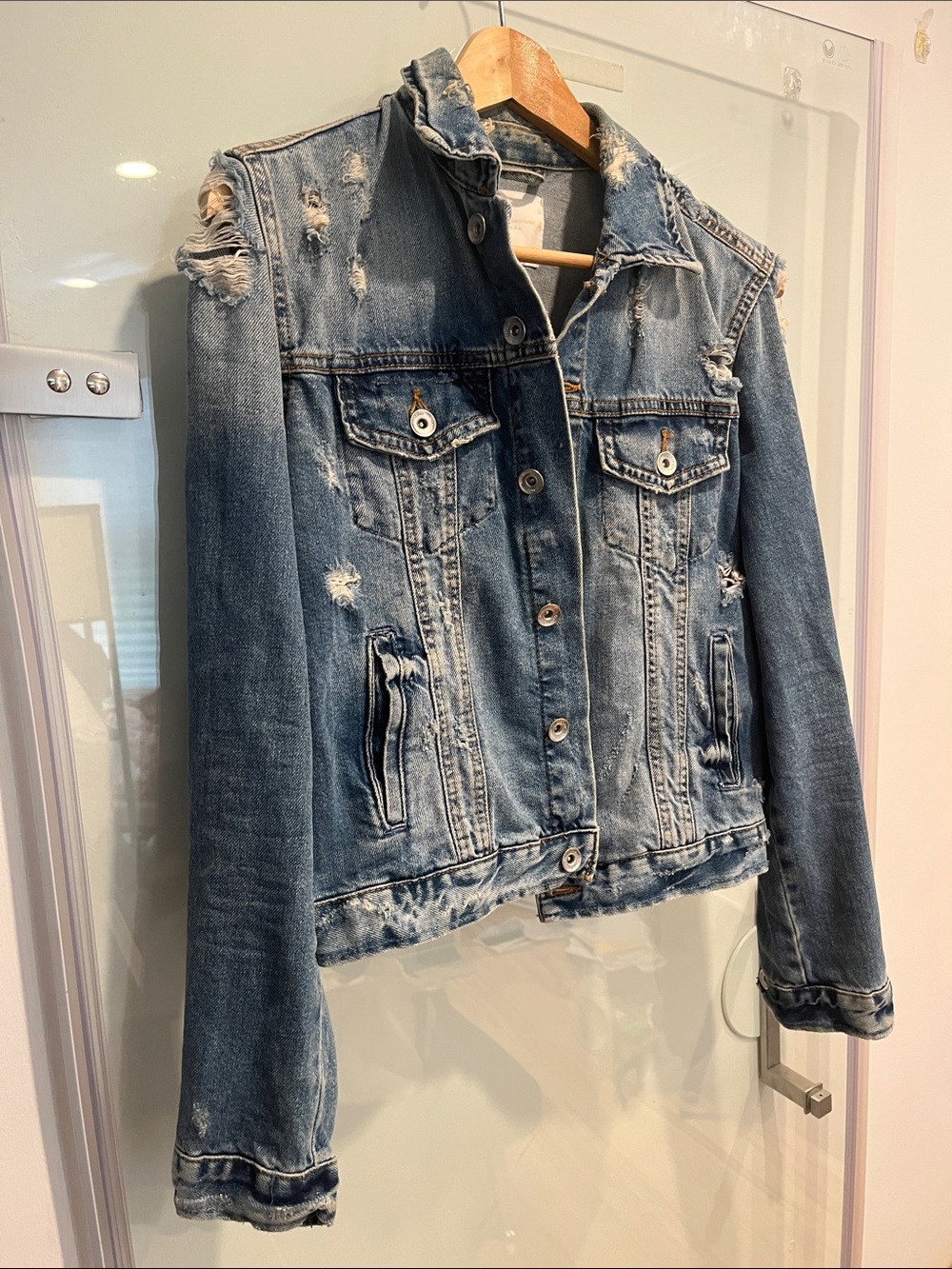Zara Ripped Jean Blue Denim Jacket